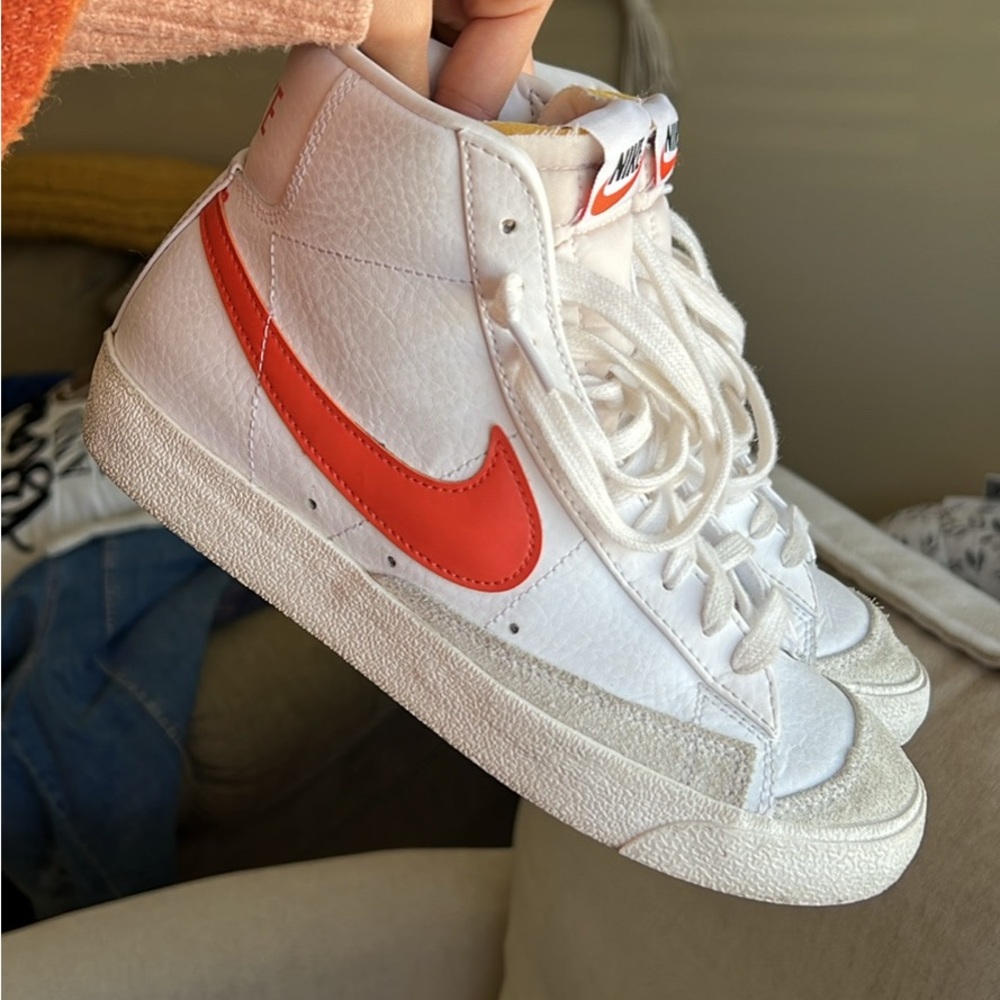 Nike White and Orange High-Top Sneakers